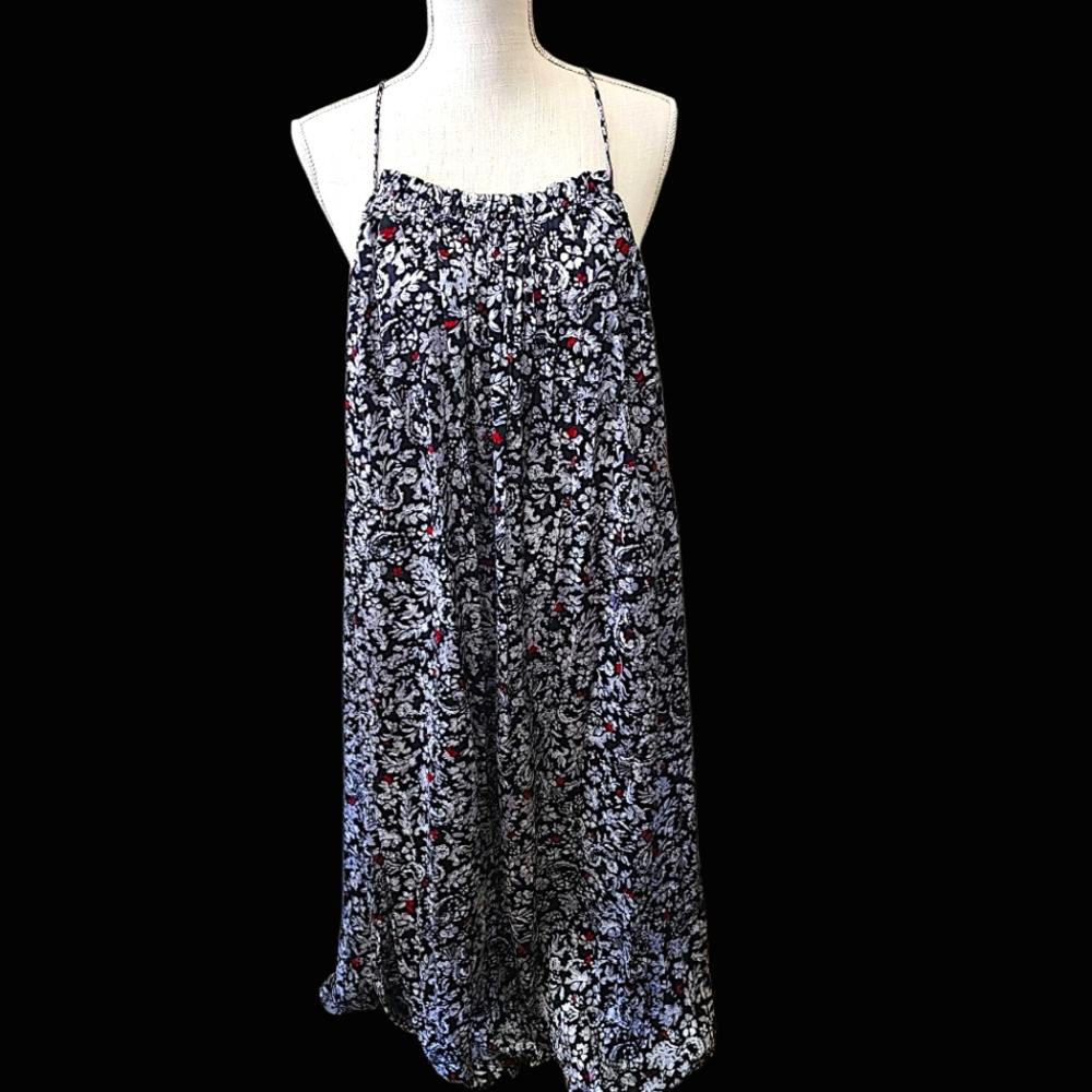 ZARA Black Floral Satin Midi dress Spaghetti Straps Backless Boho Vacation SMALL